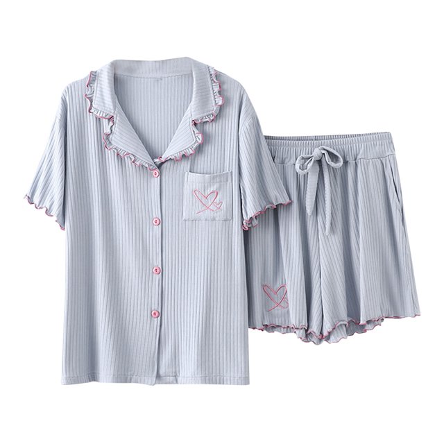 cfhntfmh Womens Pajama Sets Button down Short Sleeve Shirts and Drawstring Waisted Shorts Sleeping Loungewear Sets M-L
