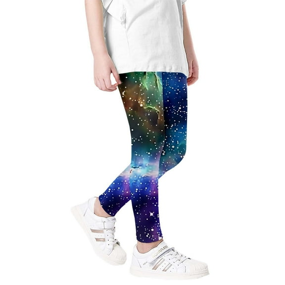 MIXUE Baby Girls Pants Galaxy Print Athletic Leggings Comfortable Space Themed Casual Tights Daily-Wear,Black,18-24 Months