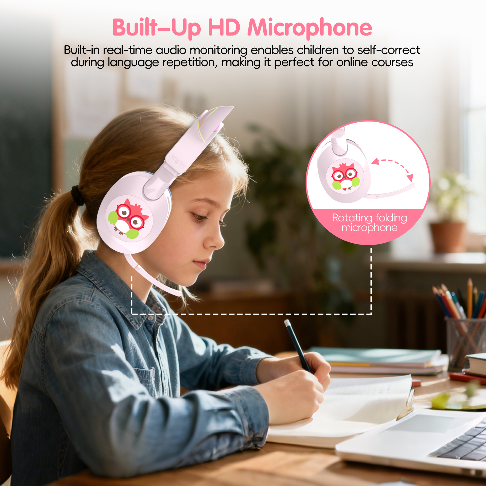 LOBKIN Kids Bluetooth Headphones,Lightweight Wireless Headphones for Kids,85dB Volume Limited,Foldable,35 Hours Playtime,Bluetooth 5.4, Over-Ear Toddler Headsets with Built-in Mic,Pink