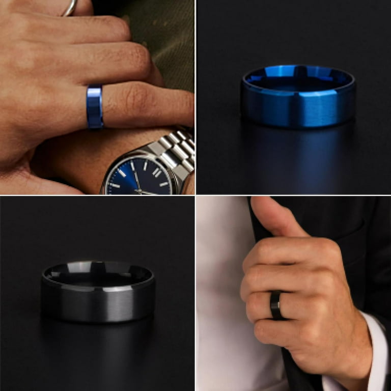 4 Pcs 8 MM Width Mens Rings, Stainless Steel Wedding Bands  display picture 1