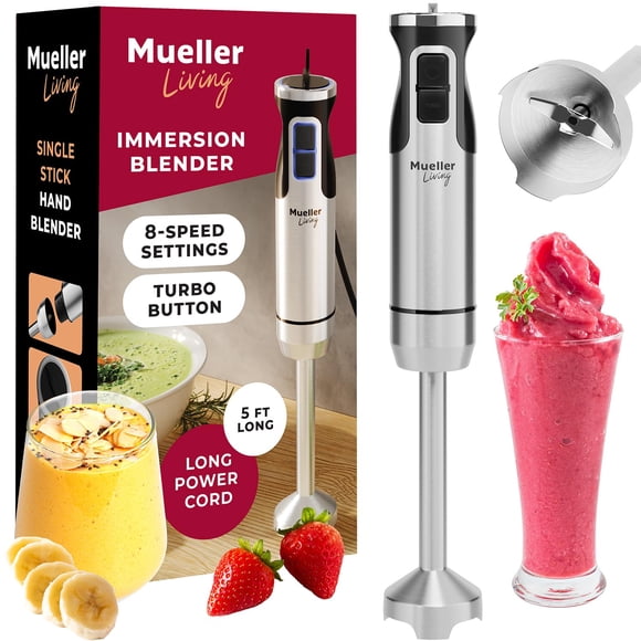 MuellerLiving Batidora de inmersión de mano - Batidora de mano eléctrica de acero inoxidable de 8 velocidades, batidora de emulsión, utensilio de cocina con modo Turbo