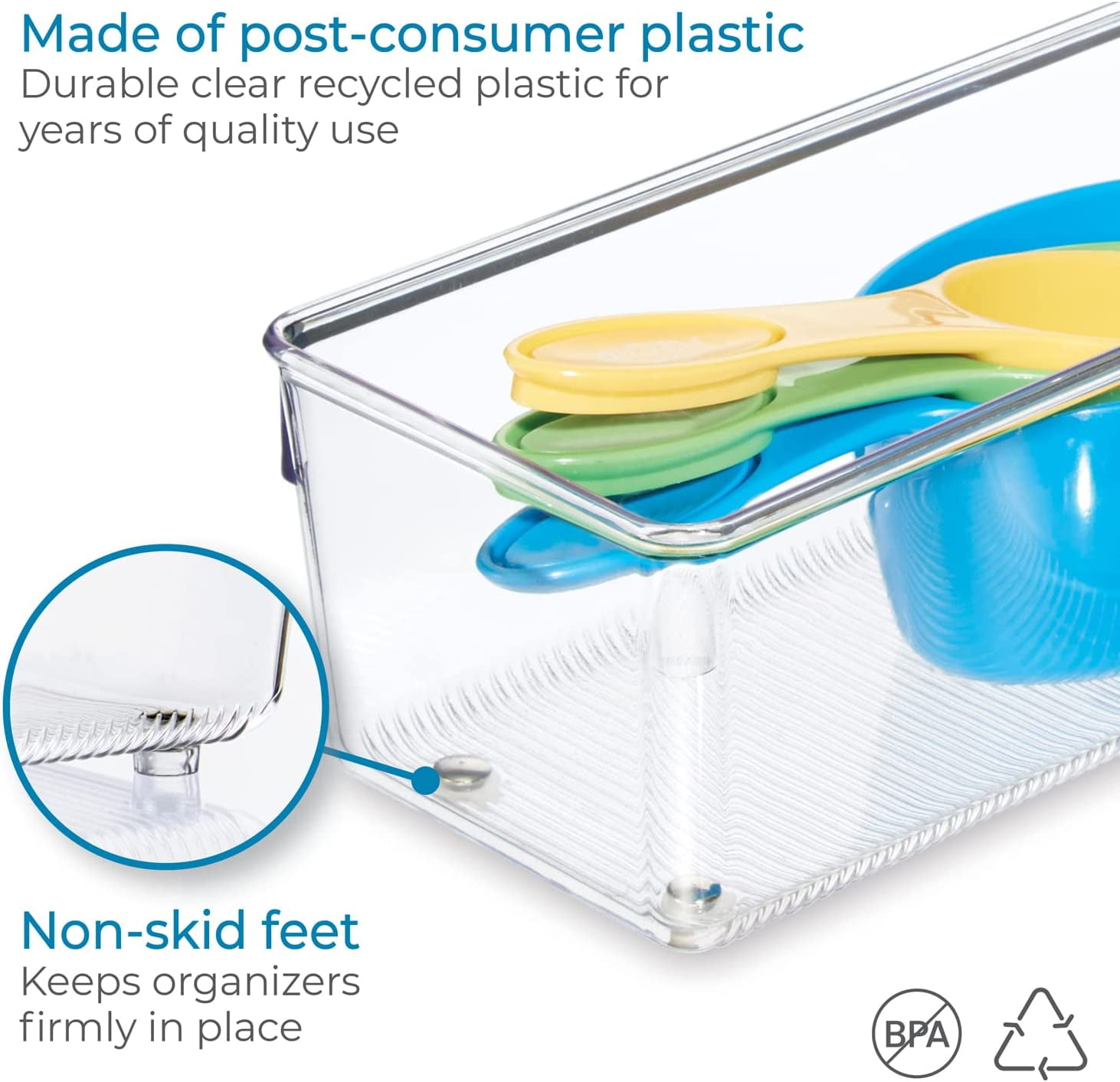 RGHJAR-Plastic Drawer Organizer for Kitchen, Bathroom, and Desk Drawers, Set of 2, Clear
