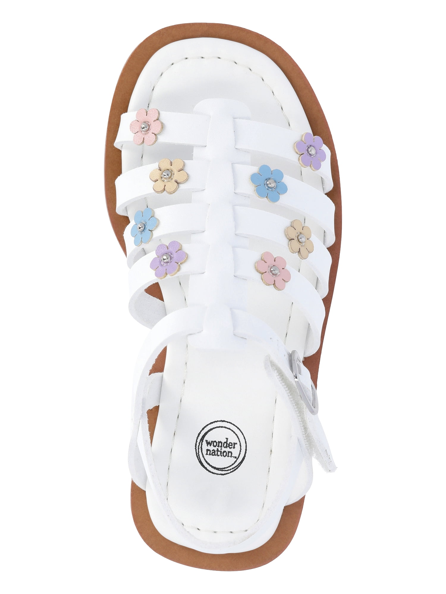 Wonder Nation Toddler Girls Floral Faux Leather Fisherman Sandals