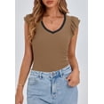 thumbnail image 3 of Remera PRETTYGARDEN Mujer Cuello en V con Volados Sin Mangas Ajustada Camel XXL, 3 of 9