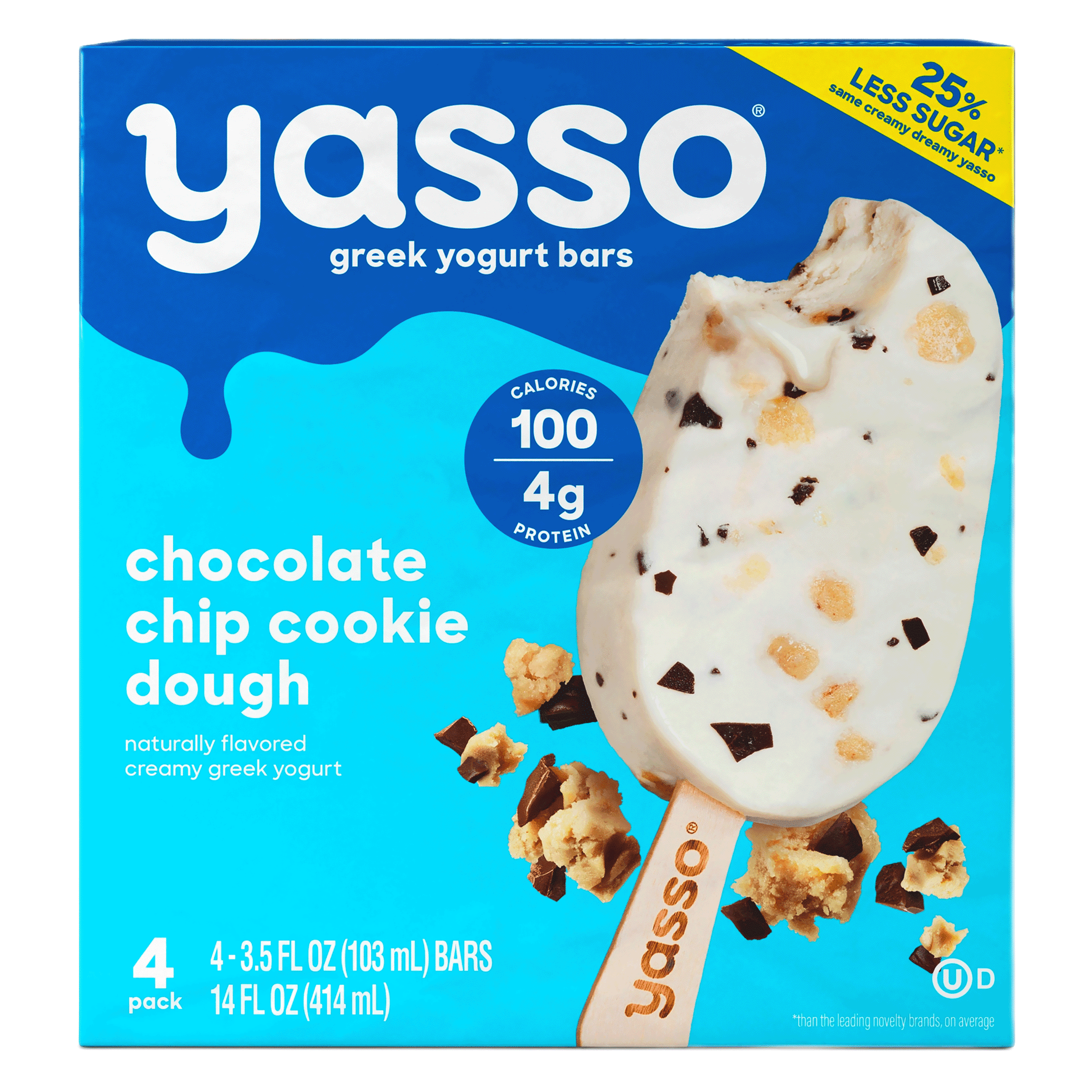 Yasso Smooth Greek Yogurt Ice Cream Bars Chocolate Chip Cookie Dough 3.5 fl oz Frozen