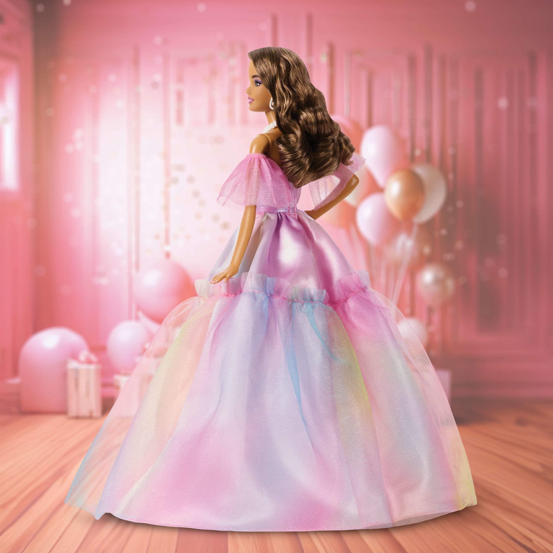 Barbie Signature Birthday Wishes Fashion Doll in Dress with Pastel Rainbow Effect, Collectible Gift