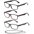 thumbnail image 2 of 3 Pack Light Compact Squared Fashion Reading Glasses Translucent Spring Hinges with Lanyard +2.50, 2 of 2