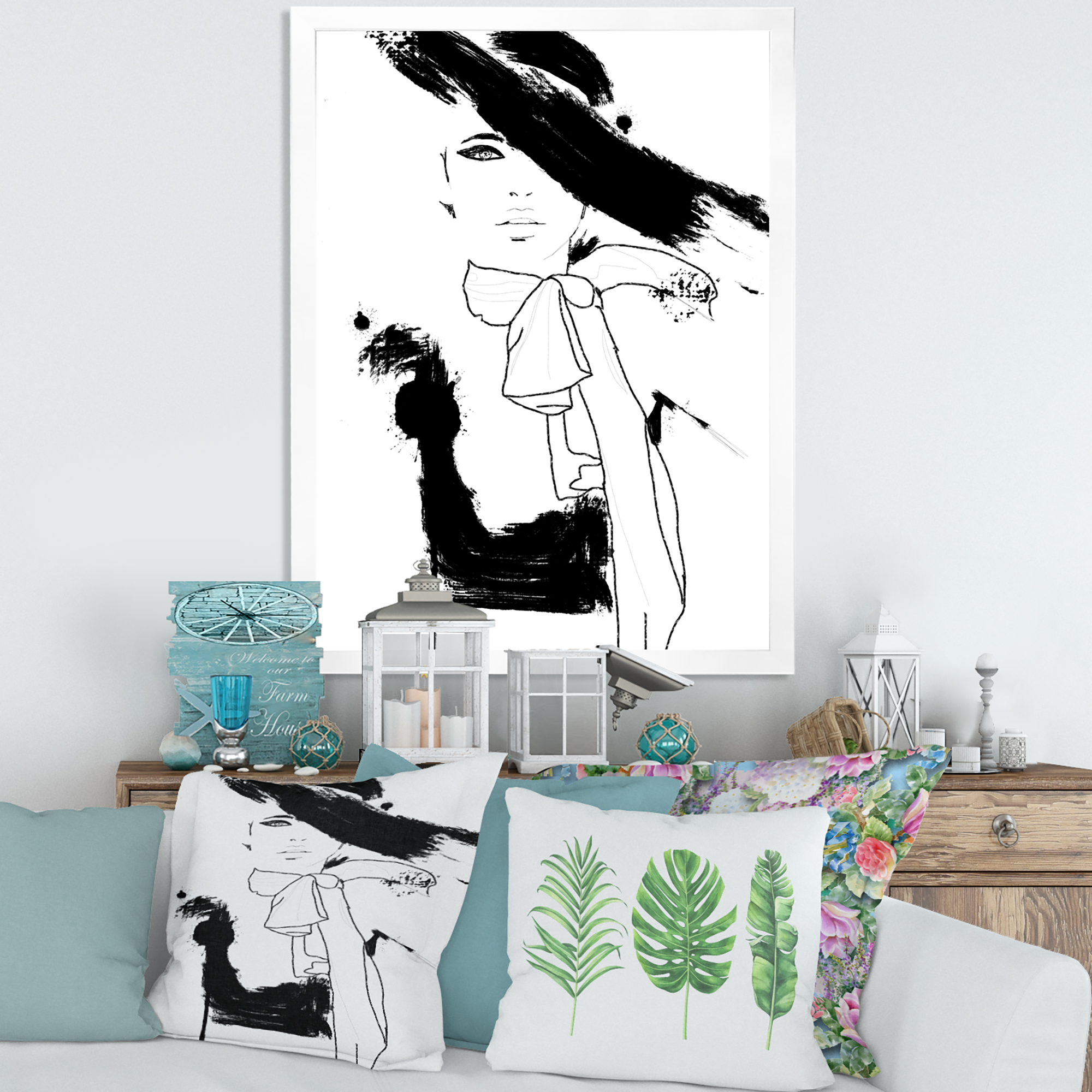 Designart 'Beautiful Black and White Model Haute Couture Fashion Woman II' Modern Framed Art Print