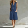 thumbnail image 4 of Binmer Women's Sleeveless V Neck Button Knee Length Romper with Pocket,Casual Summer Jumpsuit Navy,Women's Plus L, 4 of 8