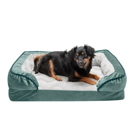 UPC: 0842229119992 | FurHaven Pet Products Velvet Waves Perfect Comfort Cooling Gel Memory Foam Sofa-Style Pet Bed for Dogs & Cats – Celadon Green Medium