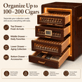 thumbnail image 5 of Marvero Desktop Cigar Humidor with Glass Door, 200 Count, Walnut Finish, LED Light, Digital Hygrometer, Cedar Drawers, 5 of 7