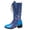 Blue, variant on Women's Iridescent metallic Snake Print Mid Calf Boots Almond Toe Stacked Block Heel Long Combat Booties with Side Zipper