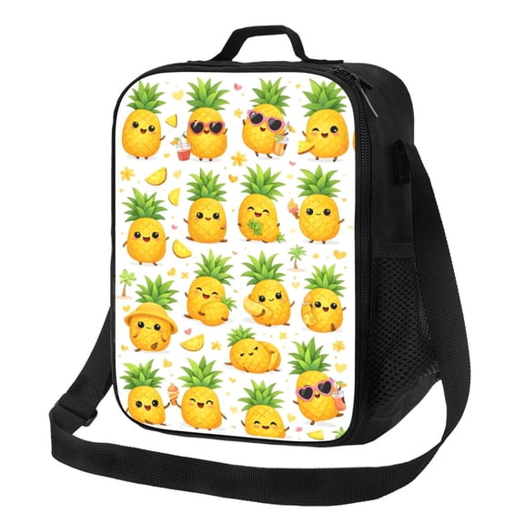 Tropical Pineapple Lunch Bag Insulated Thermal Box with Shoulder Strap & Handle for Work and Picnic