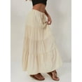 thumbnail image 6 of Women Tiered Long Skirts Pleated A Line Adjustable Elastic Waist with Drawstring Flowy Long Skirt Beige L, 6 of 9