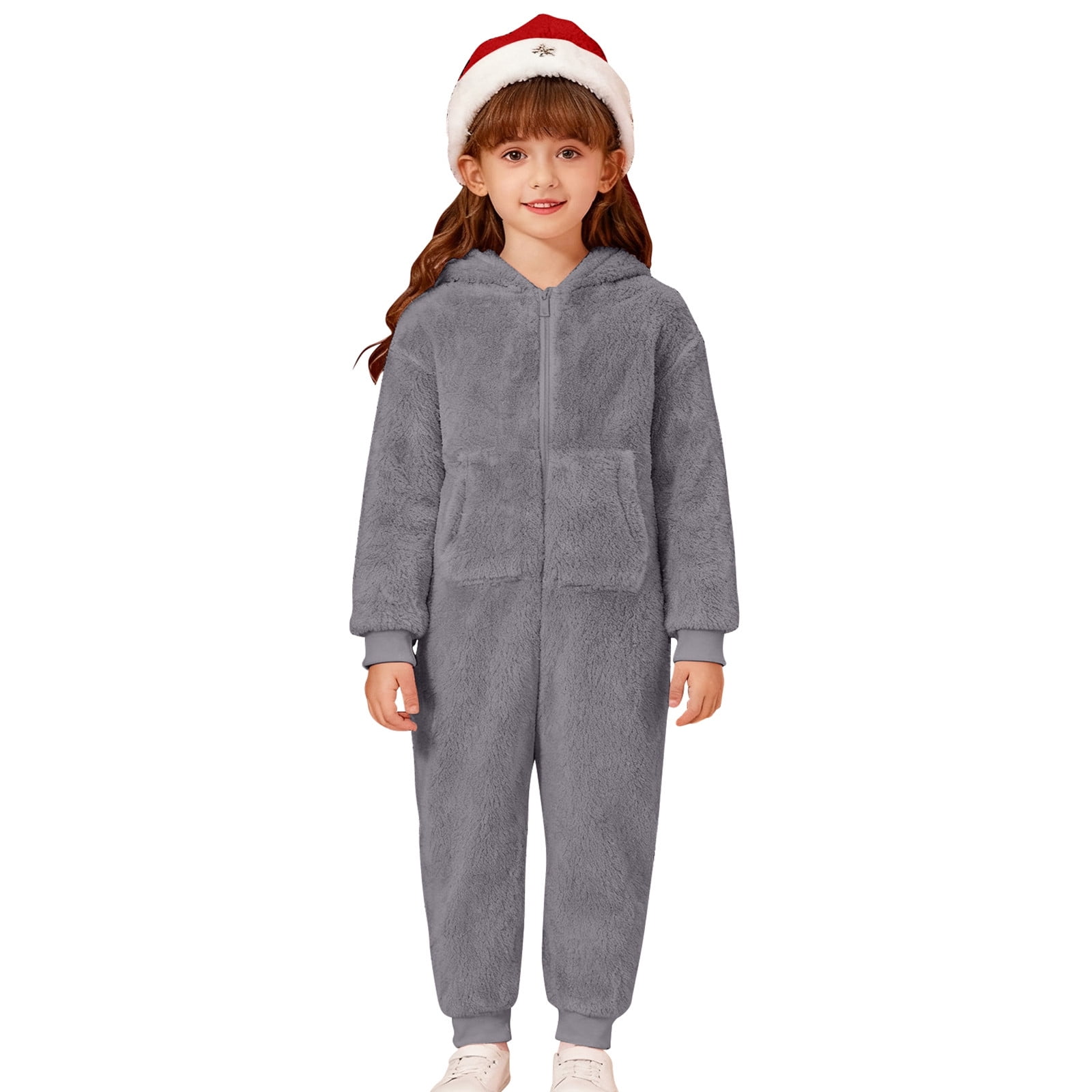 Adeawade Boys Onesie 9-10 Years Long Sleeve Round Neck Boys Warm Hooded Onesie Jumpsuit Winter Warm Lined Pajama Outfit For Toddler Kids Basic Wear Grey