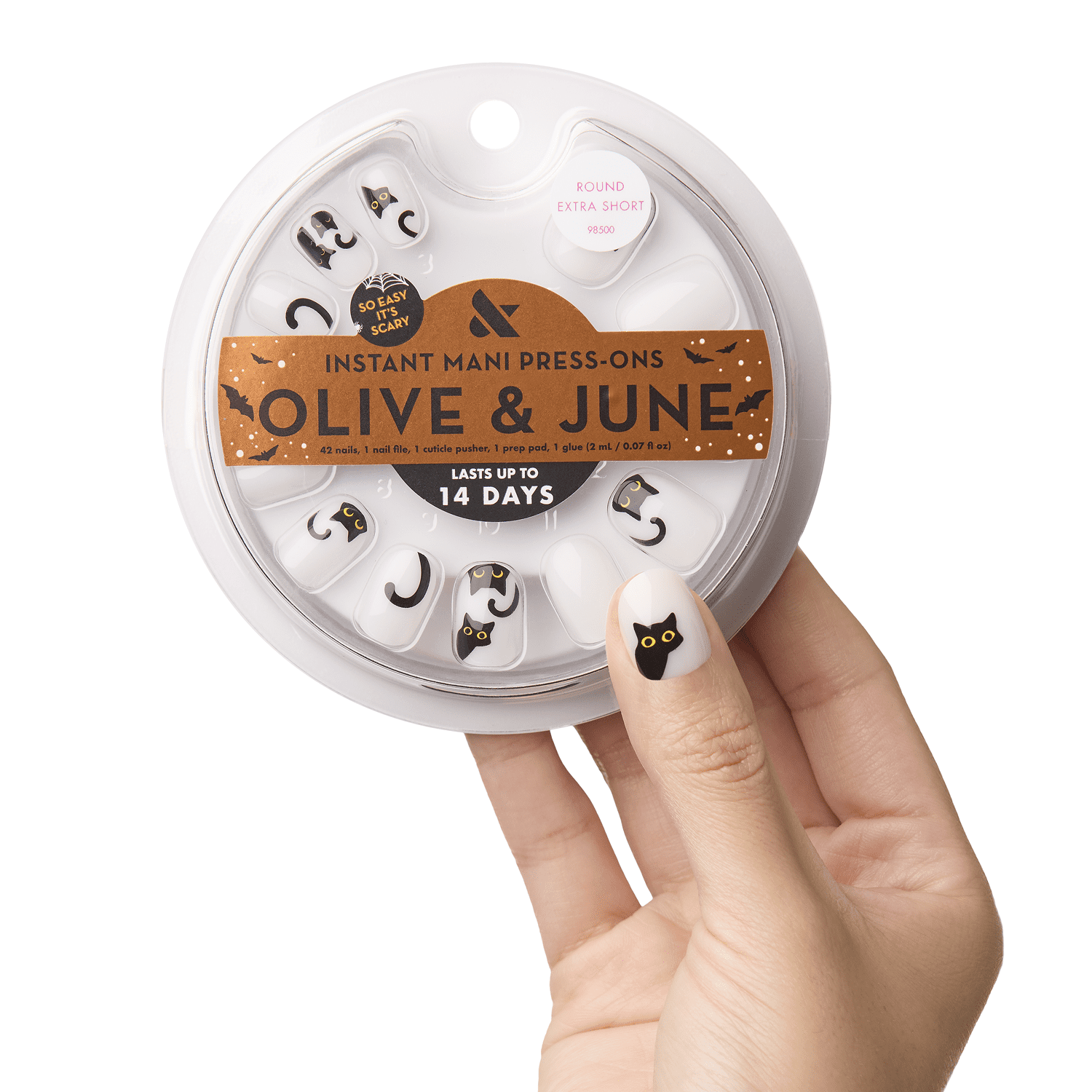 Olive & June Instant Mani Extra Short Round Press-on Nails, It’s Purrfection, 42 Pieces