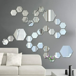 Mirror Wall Stickers, 30PCS Hexagon Mirror Hexagonal Acrylic Mirror Tiles  for Home Living Room Bedroom TV Background Wall Decal - 80x70x40mm 