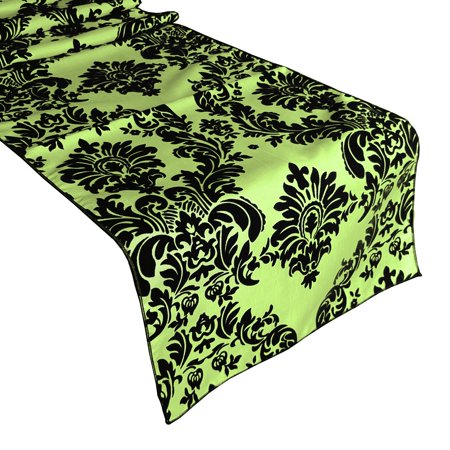 

Flocked Damask Table Runner Lime Green