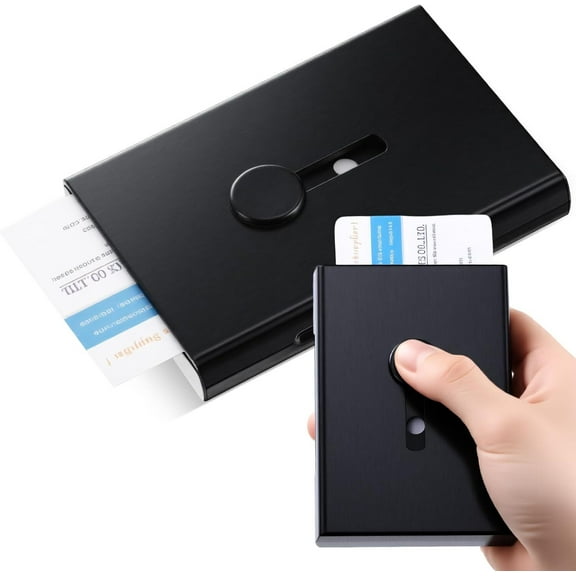 LQQBOX Metal Business Card Holder Case Thumb Slide Push Open fit 18 Name Credit ID Cards Pocket Card Box Design for Men Women