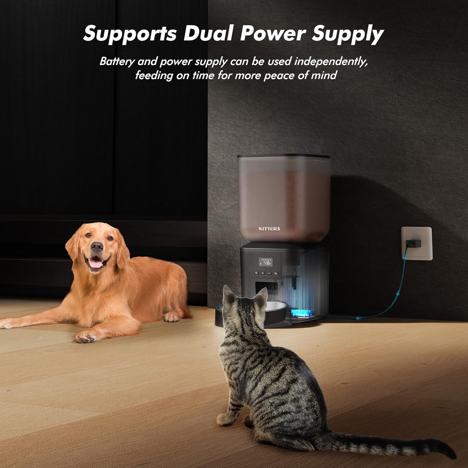 Automatic Cat Dog Feeder 8L Large Capacity with LCD Screen, Timed Dispenser for Dry Food, Stainless Steel Bowl, Voice Recording, Dual Power Supply