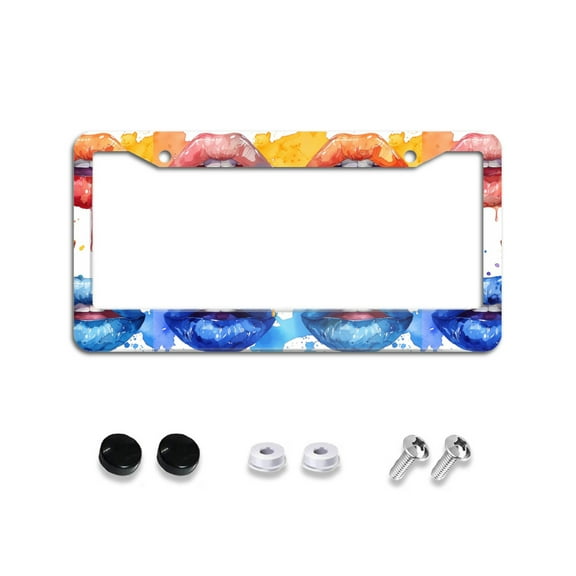 Colorful Lips License Plate Frames for Women Men Car Plate Holder Cover Metal Tag Aluminum Car Accessories Front Rear Plate Decor