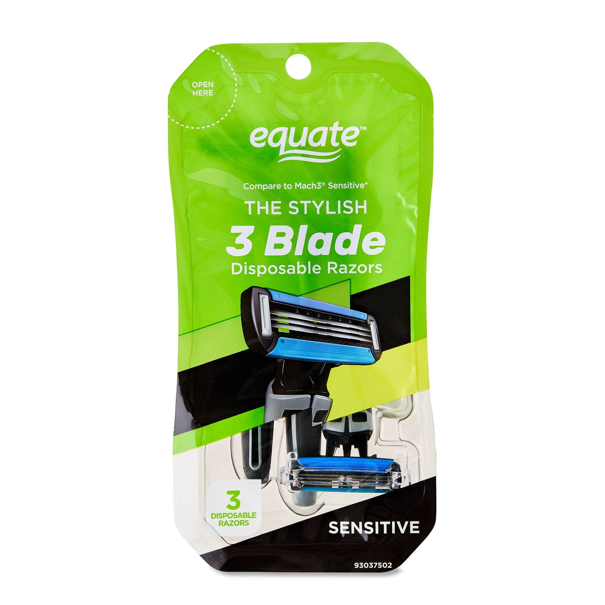 Equate Men's 3-Blade Sensitive Disposable Razors, Black, 3 Count