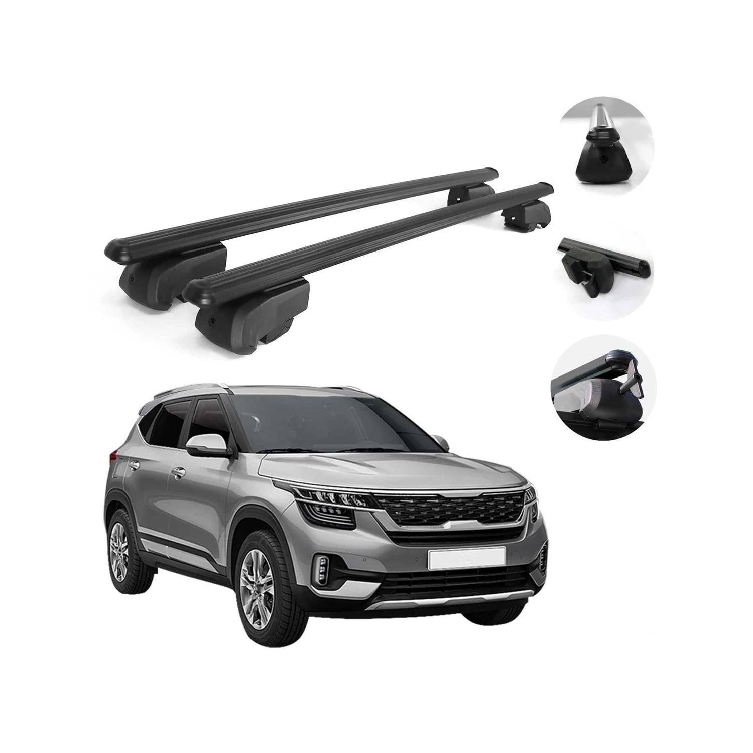 Fits Kia Seltos 2021 Black Roof Rail Rack Cross Bars Aluminum Luggage