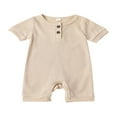 thumbnail image 1 of PENGXIANG Lovely Baby Romper  Short Sleeve  Neck Solid Color Ribbed Buttoned Short Pants for Summer Spring  Kids Clothing, 1 of 7
