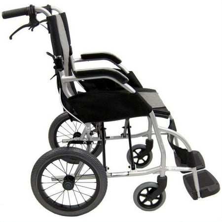 Karman Ergo Lite Ultra Lightweight Ergomonic Transport Wheelchair with Companion Brakes, Pearl Silver, 16" Seat Width