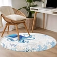thumbnail image 5 of Retro Oceans Round Living Room Rugs 4 ft, Watercolor Light Blue Octopus Starfish Seaweed Washable Area Rug with Non-Slip Sturdy Edge Binding Round Carpet for Entryway Kitchen Bedroom Bathroom, 5 of 9