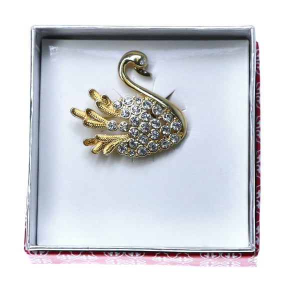 Mi Amore Swan Brooch-Pin Gold-Tone/Clear