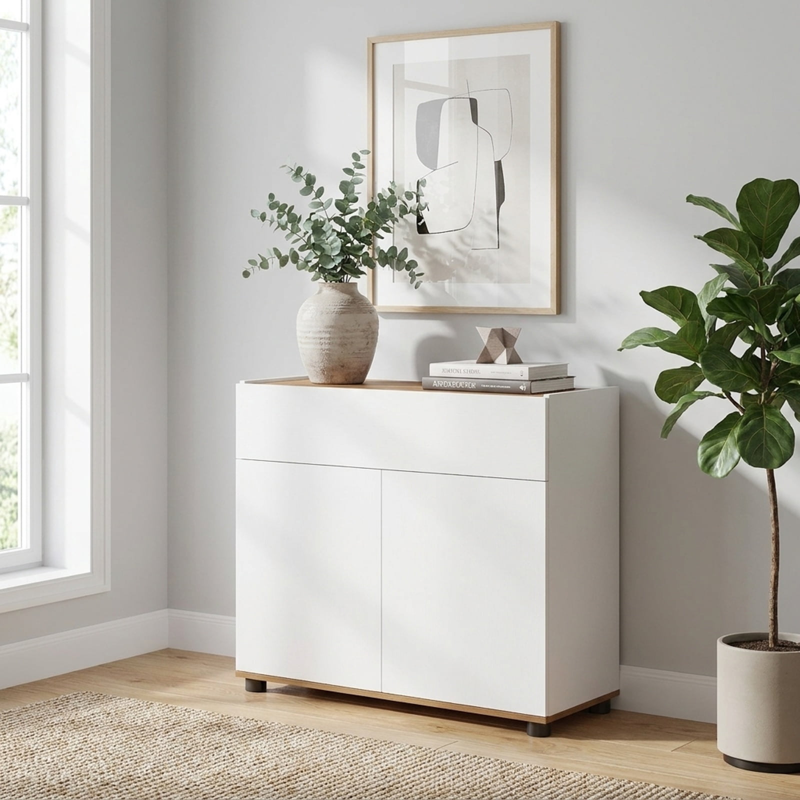 Furnibear Sideboard Buffet Cabinet with Storage Wooden Kitchen Storage Cabinet for Kitchen Dining Living Room Buffet Storage Server, White