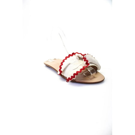 

Pre-owned|Loeffler Randall Women s Ruffle Style Flat Slip On Sandals Cream Red Size 7.5