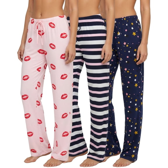 Real Essentials 3 Pack: Women’s Ultra-Soft Comfy Pajama Lounge Pants Sleepwear (Available in Plus Size)