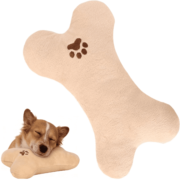 Calming Bone-Shaped Pet Pillow – Soft Plush for Dogs & Cats, Chew-Resistant & Washable, Cozy Sleeping Companion (RL Cream Colored, 1 PC)
