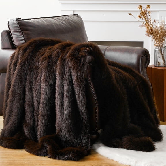 Brown Faux Fur Throw Blanket For Sofa, Fluffy Thick Fur Blanket,Plush Fuzzy Bed Throws,50"x60"