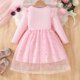 thumbnail image 4 of Vestido de cuello redondo y manga larga para niñas Vestido de cuello redondo y manga larga para niñas Falda de malla elegante Vestido de princesa elegante para niñas pequeñas Vestido de poliéster para, 4 of 8