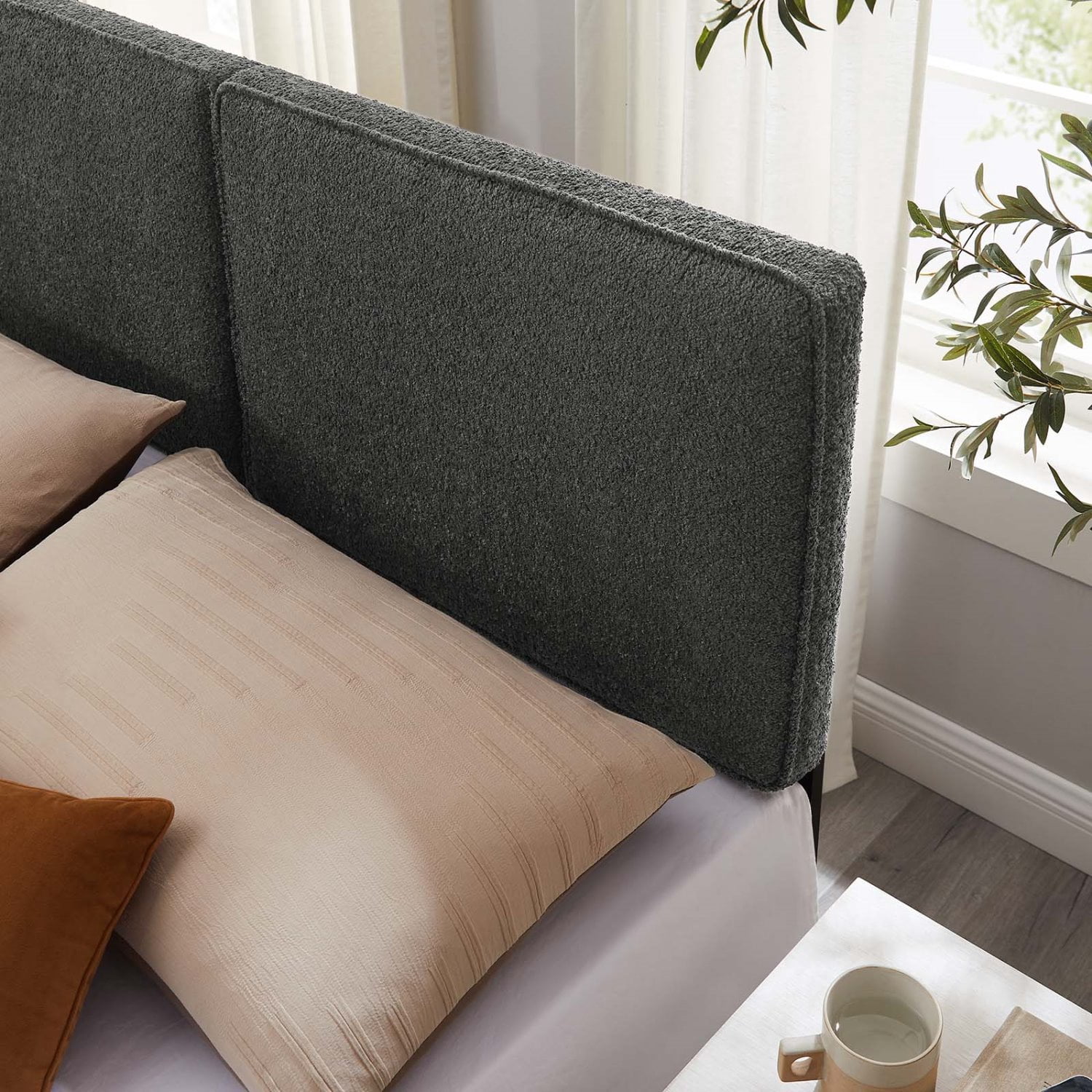 Headboard, King Size, Grey Gray, Fabric, French Bedroom, Modern Contemporary HB36853
