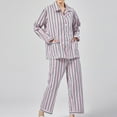 thumbnail image 3 of Mqqzkk Cotton Pajamas Set For Women Strip Lapel Collar Shirt Fashion Long Sleeves Top Pants Pajama Set Soft Sleepwear With Pockets S, 3 of 3