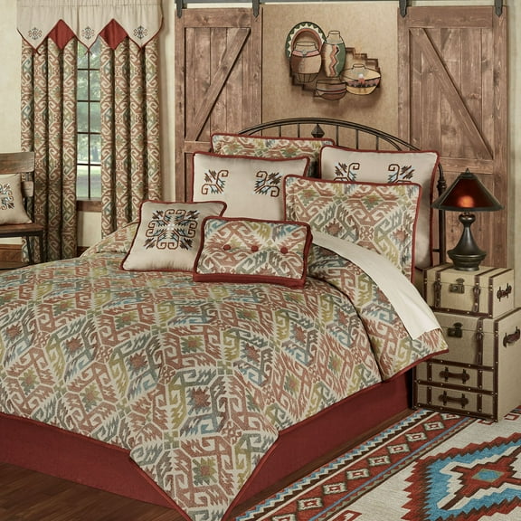 Southwest Medallion Bandera Warm Cinnabar Natural Sage Moss Teal Taupe Sapphire Cal King Comforter Set