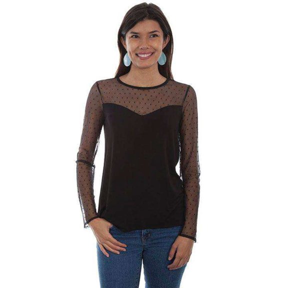 Scully Womens Black Nylon Swiss Dot L/S Tunic XL