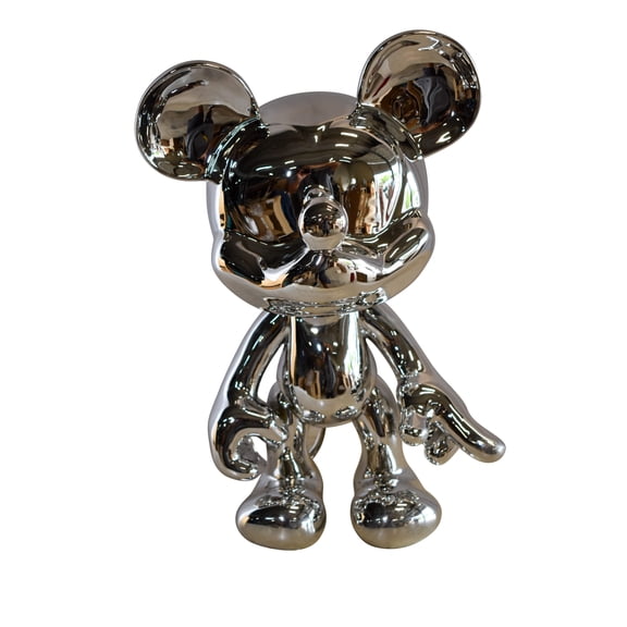 Nifao Contemporary Silver Chrome Mickey Mouse Resin Statue – Modern Home Decor Sculpture, 12"L x 9"W x 16"H