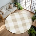 thumbnail image 3 of Cream White Buffalo Check 8ft Round Rug, Farmhouse Plaid Modern Geometric Non-Skid Rubber Backing Large Area Rugs - Living Room Bedroom Home Office, Indoor Floor Mat Carpets Washable Rug, 3 of 9