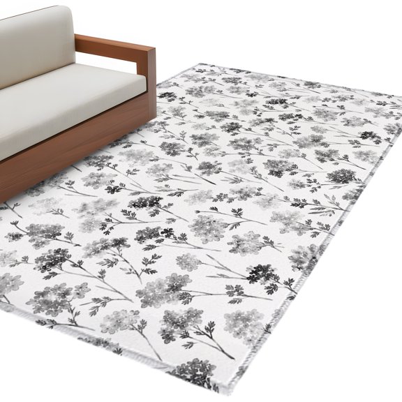 Grey Floral Area Rug 3x5 Washable Rug Non Slip Elegant Pastoral Spring Flowers Farmhouse Large Area Rug Indoor Floor Carpet for Entryway Bedroom Kitchen Living Room Home Office Dining Room Nursery