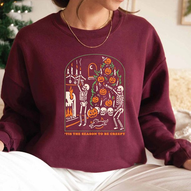 Sudadera con capucha de manga larga para mujer, ropa divertida con estampado de Tis The Season To Be Creepy, Jersey informal para Halloween