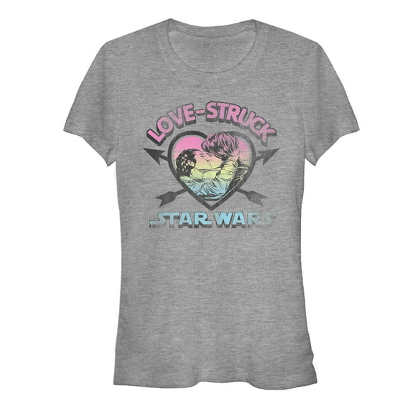 Junior's Star Wars Love-Struck Han and Leia Graphic Tee Athletic Heather Large