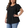 thumbnail image 4 of Agnes Orinda Women's Plus Size Easter Tops Swiss Dot Crew Neck Short Tulip Sleeve Shirts Front Pleated Summer Blouse 2X Black, 4 of 6