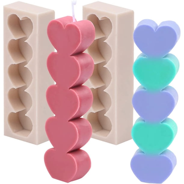 2 moldes apilables para velas, molde para velas de jabón de silicona con forma de amor 3D, moldes para velas para hacer velas, fabricación artesanal de yeso de cera de resina epoxi