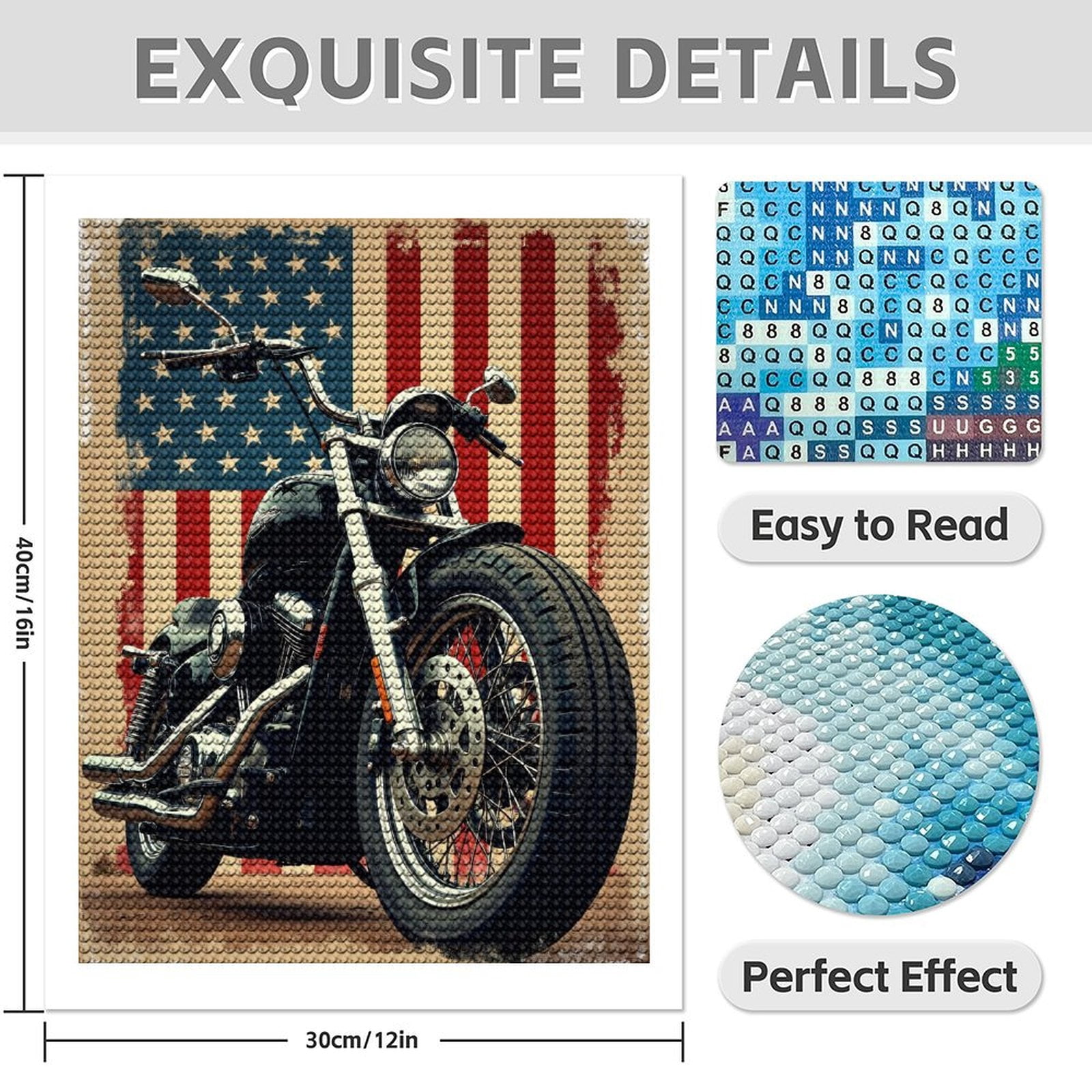 Diamond Art Kit for Adults, American Motorcycle Vintage Photo Diamond Painting for Adults Beginners, DIY Diamond Art Painting Kits, 5D Diamond Painting Crafts for Home Decor 12x16 Frameless