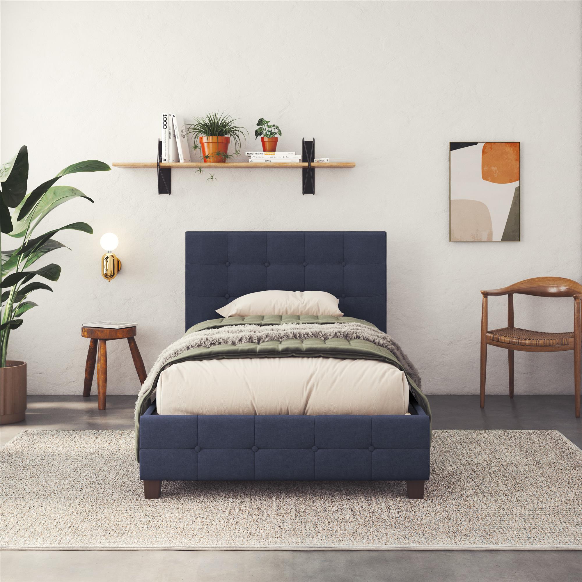 DHP Rose Tufted Upholstered Platform Bed Frame, Twin, Blue Linen